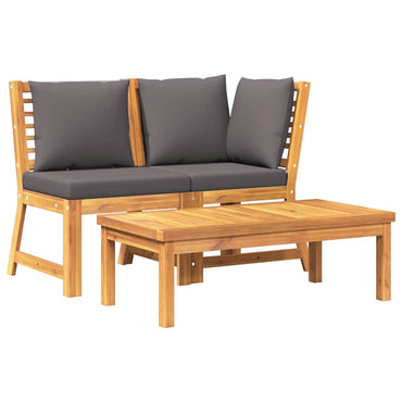 Salon de jardin 3pcs et coussin gris foncé Bois d'acacia solide