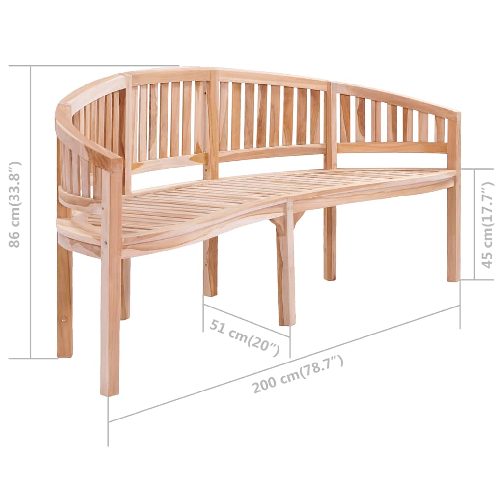 Banco de jardín en forma de plátano 200 cm de madera de teca sólida