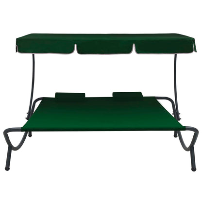 Lit de repos d'extérieur avec auvent et oreillers Vert