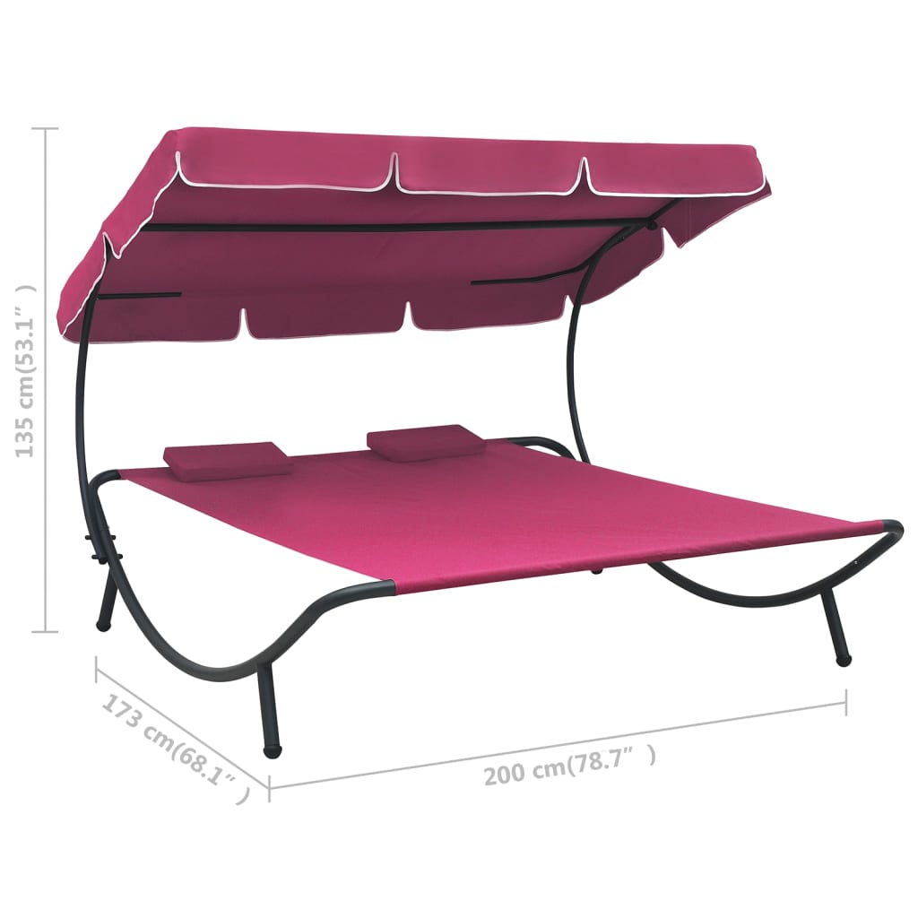 Lit de repos d'extérieur avec auvent et oreillers Rose