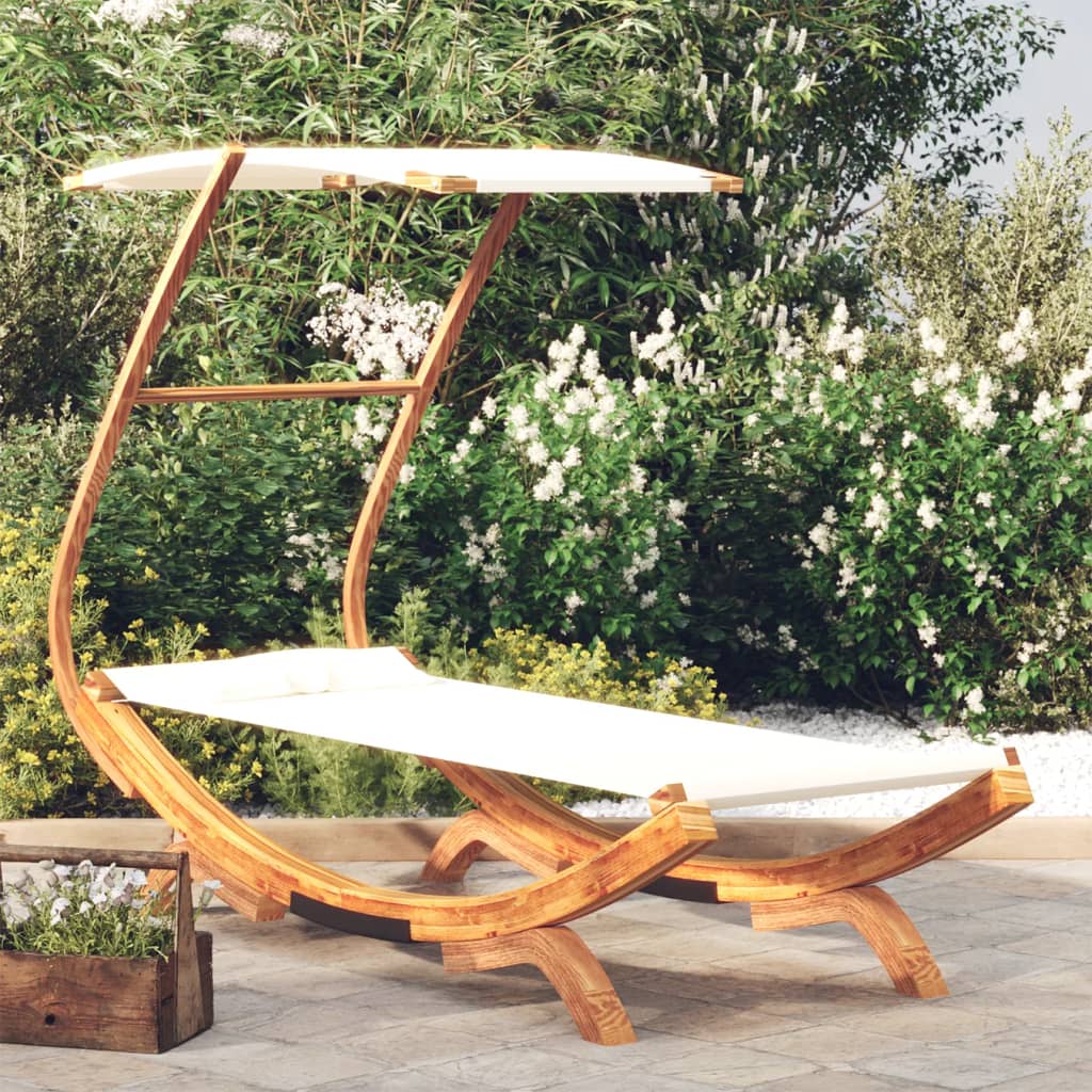 Cama de descanso con toldo 100x190x134 cm crema de madera curva masiva