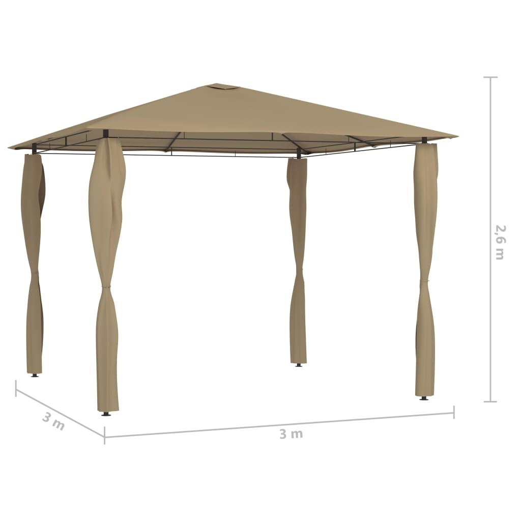 Belvedere with 3x3x2.6 m taupe poles 160 g/m²