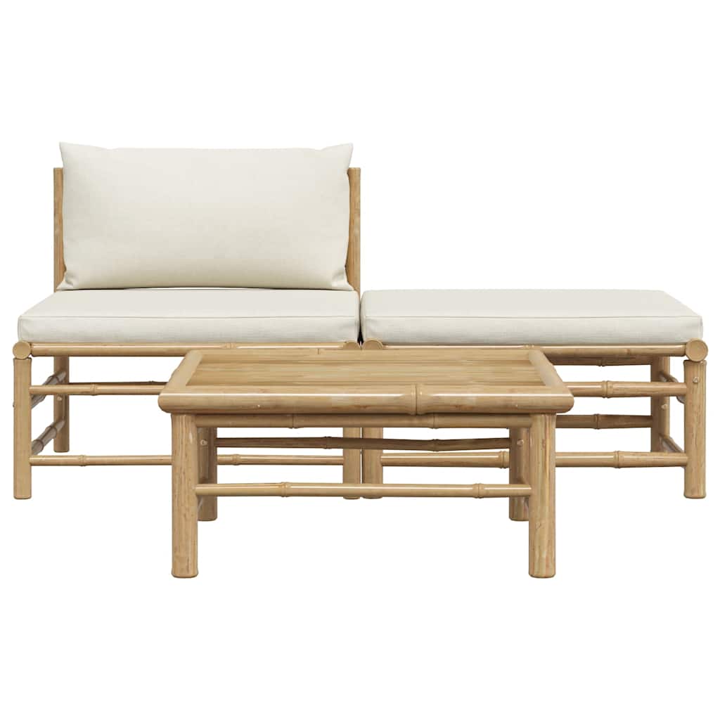 Salon de jardin 3 pcs avec coussins blanc crème Bambou
