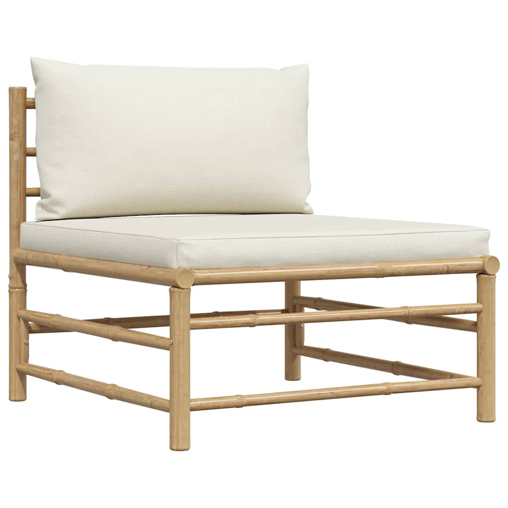 Salon de jardin 3 pcs avec coussins blanc crème Bambou