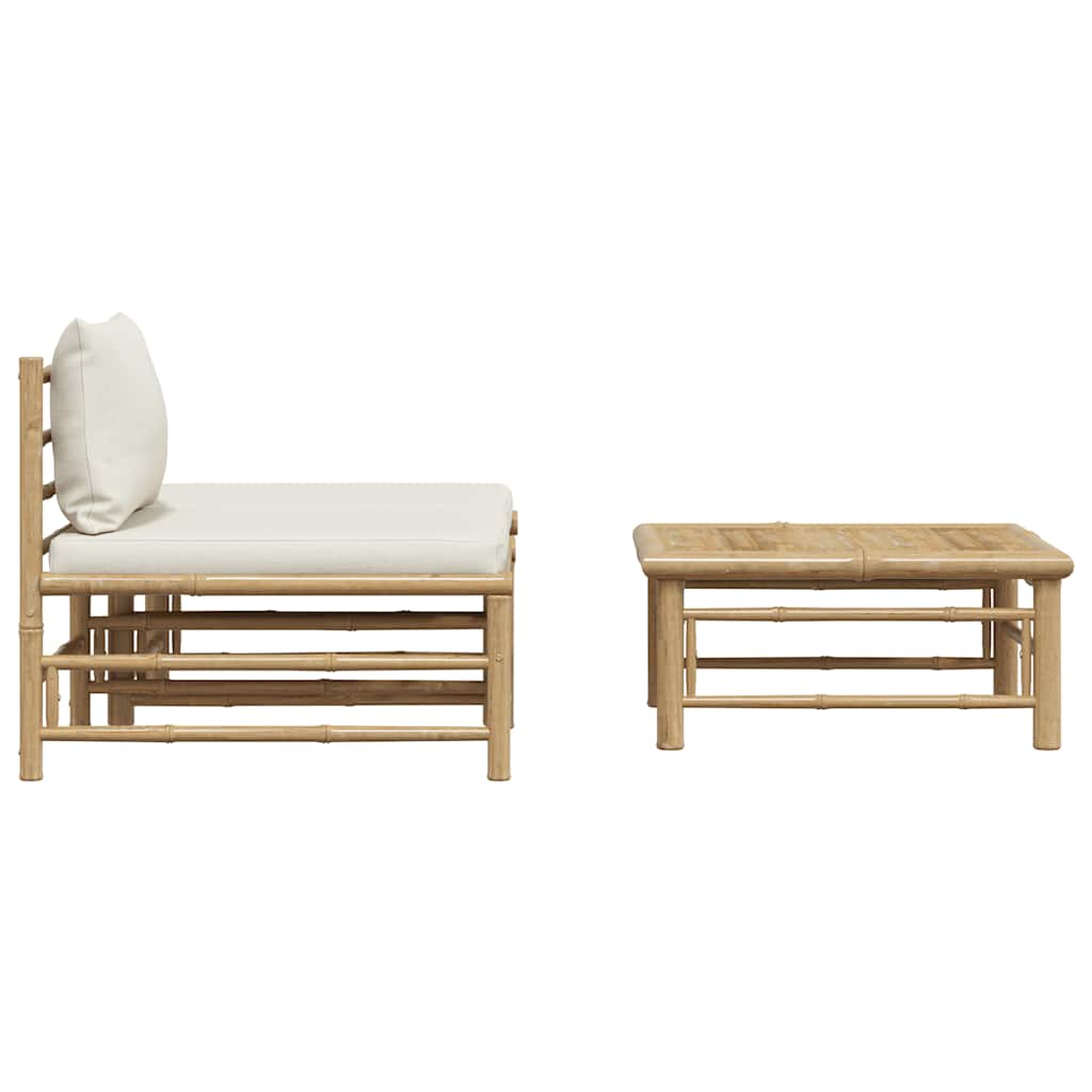 Salon de jardin 3 pcs avec coussins blanc crème Bambou