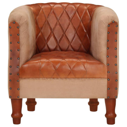 Fauteuil Marron Cuir véritable et bois de manguier massif
