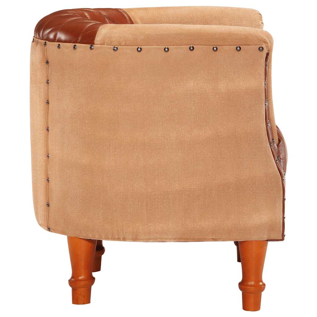 Fauteuil Marron Cuir véritable et bois de manguier massif