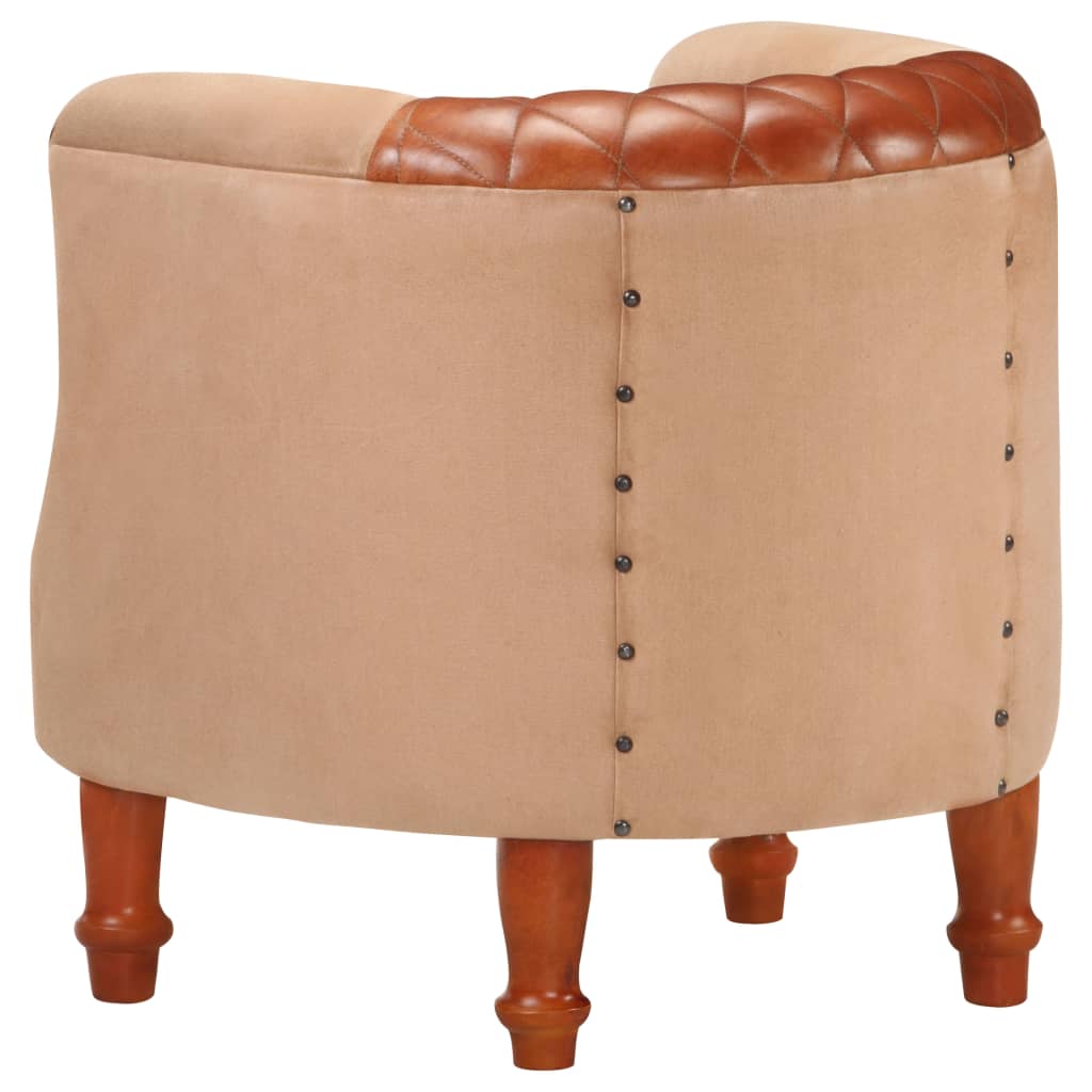 Fauteuil Marron Cuir véritable et bois de manguier massif