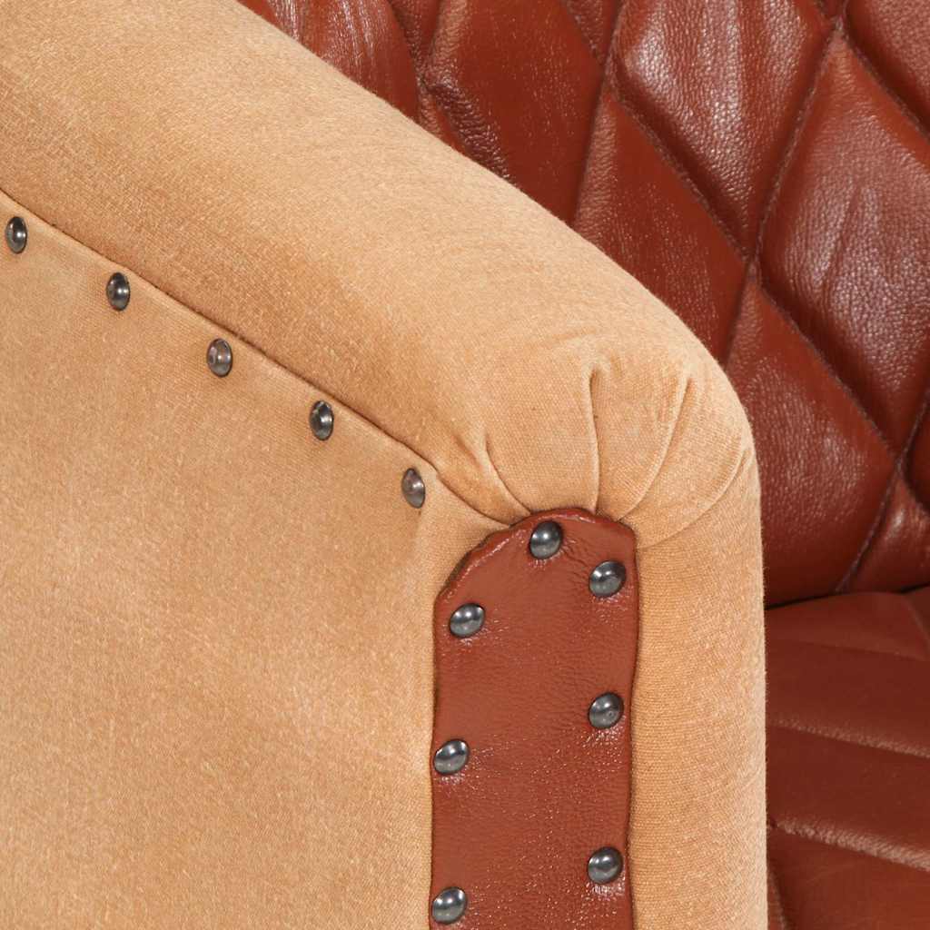 Fauteuil Marron Cuir véritable et bois de manguier massif