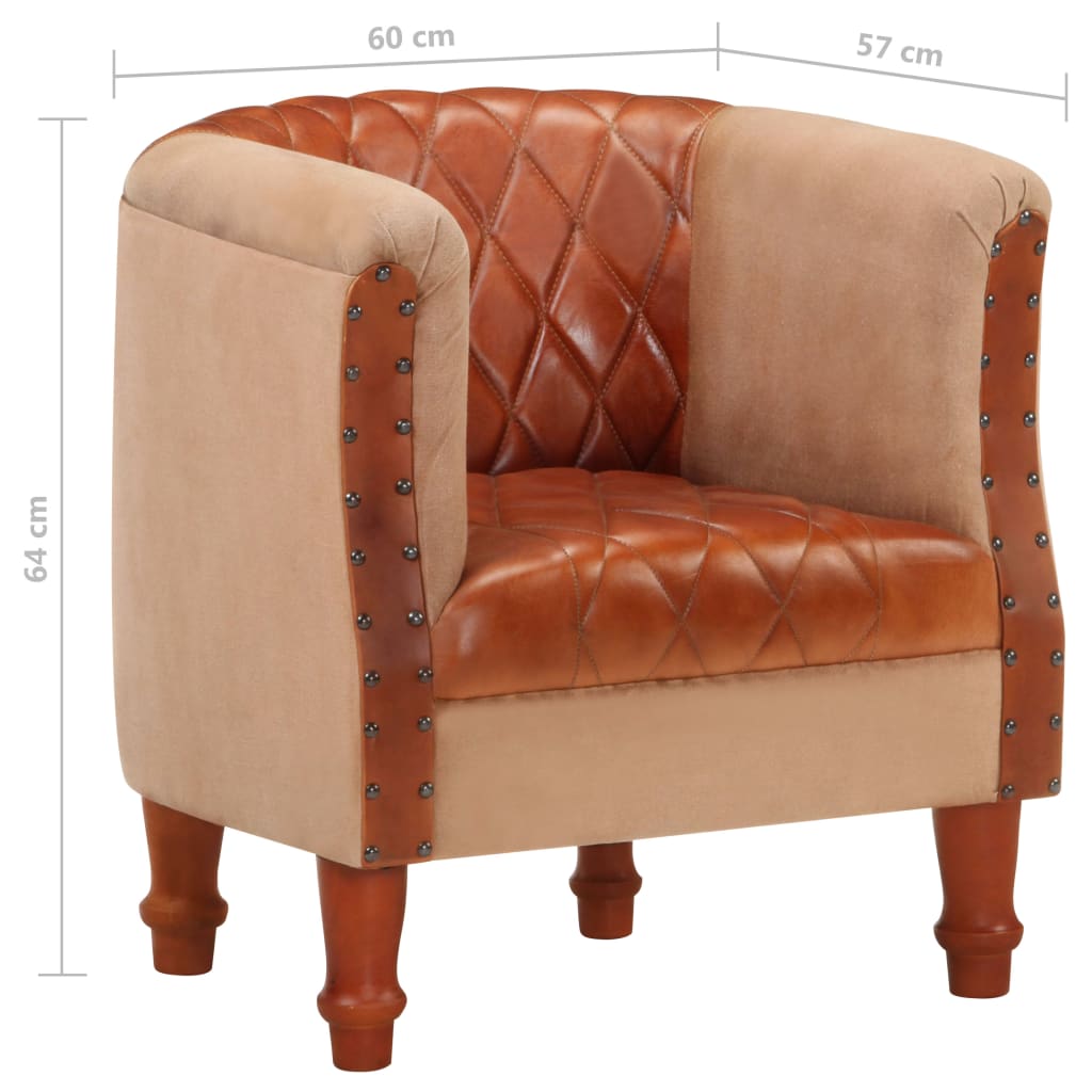 Fauteuil Marron Cuir véritable et bois de manguier massif