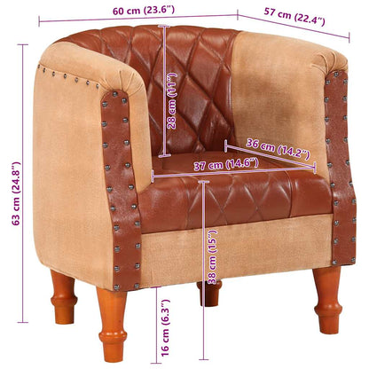 Fauteuil Marron Cuir véritable et bois de manguier massif
