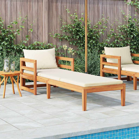 Sedia lunga con cuscini a sdraio e materasso bianco acacia crema