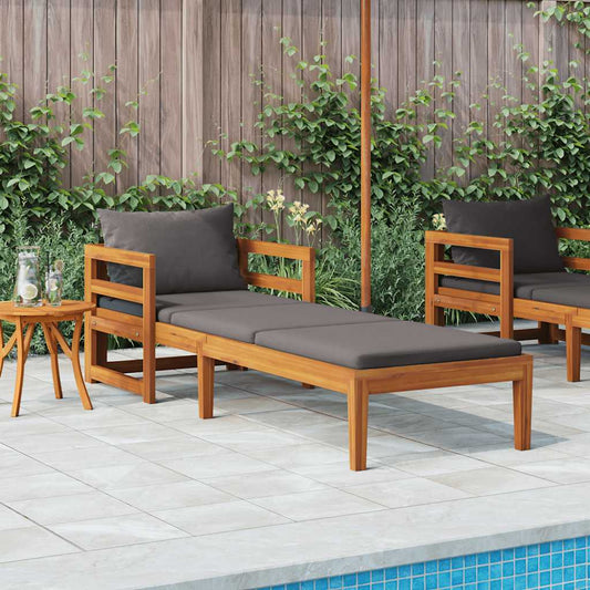Silla larga con cojines de gris oscuro acacia madera