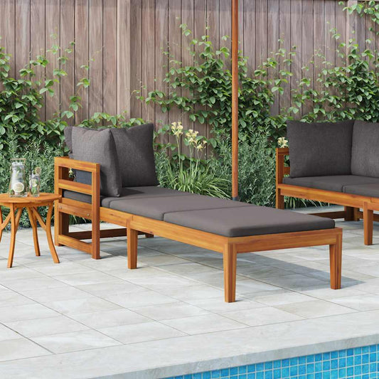 Sedia lunga con 1 sedia a sdraio grigio scuro bracciolo acacia legno