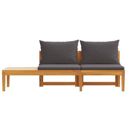 Garden bench with table with dark gray teak cushions