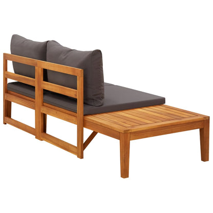 Garden bench with table with dark gray teak cushions