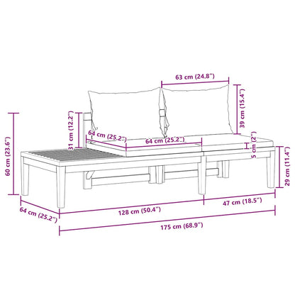 Garden bench with table with dark gray teak cushions