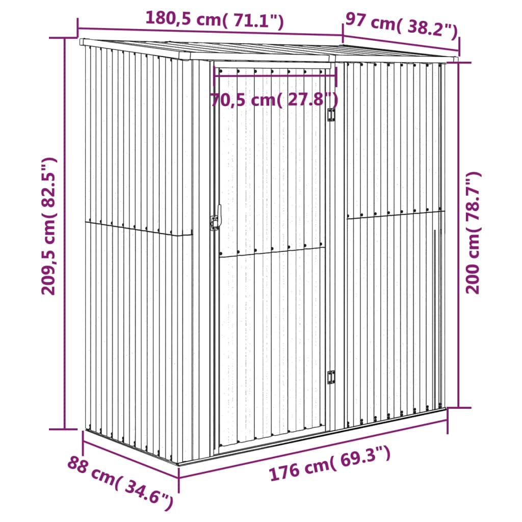 Green Garden Shed 180.5x97x209.5 cm de aço galvanizado