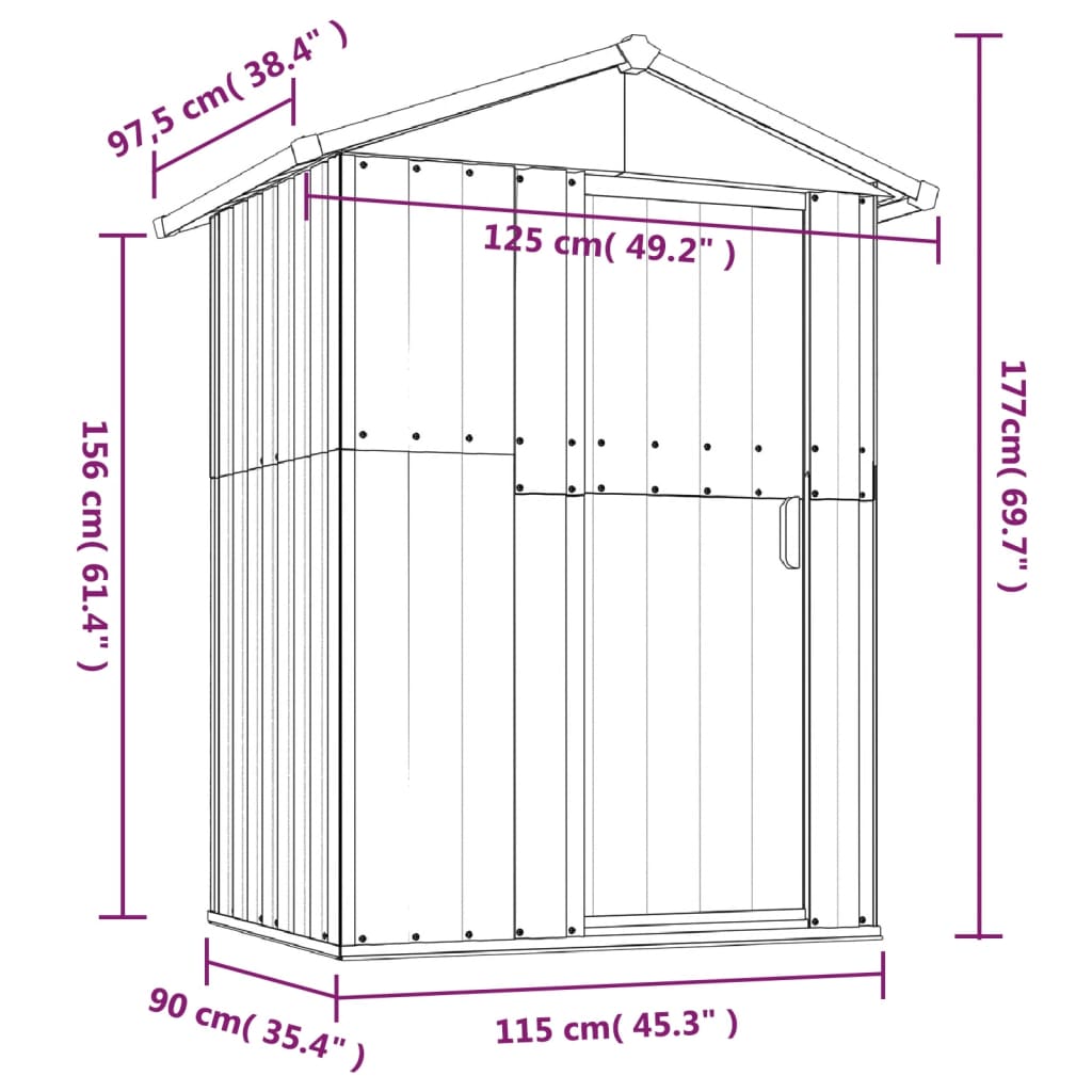 Cobertizo de jardín gris 126x97.5x177 cm de acero galvanizado