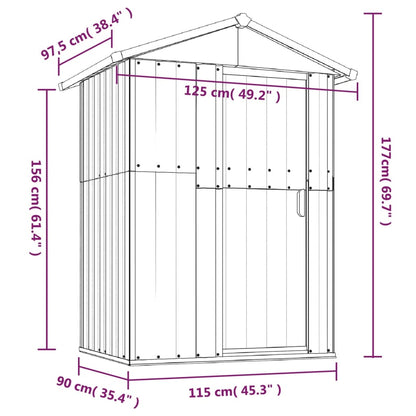 Cobertizo de jardín gris 126x97.5x177 cm de acero galvanizado