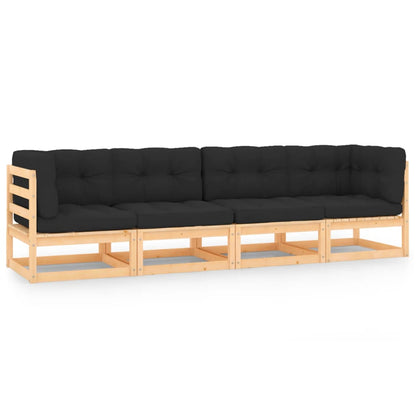 4 pcs garden furniture with solid pine wood cushions