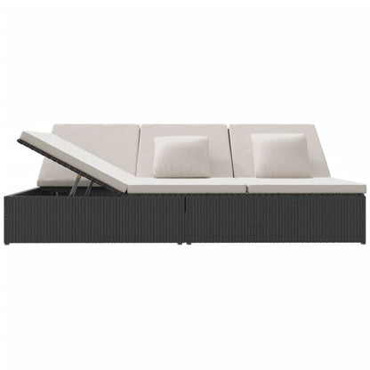 Convertible deckchair with black braided resin cushions
