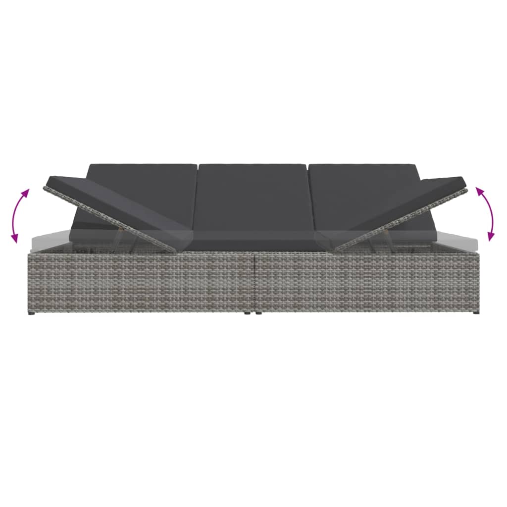Transat convertible avec coussin Résine tressée Gris foncé