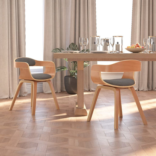 Sedia da pranzo lotto di 2 legno e tessuto curvo grigio chiaro
