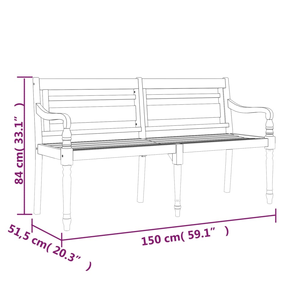Banco de Batavia 150 cm de madera de teca sólida