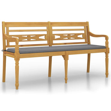Batavia Bank mit grauem Kissen 150 cm massives Teakholzholz