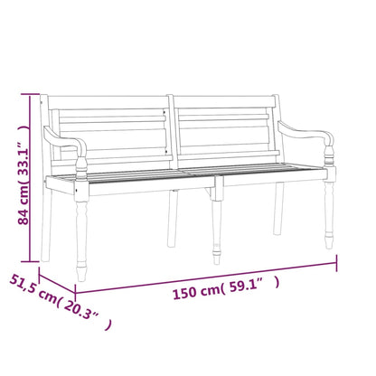 Panca batavia con cuscino grigio da 150 cm in teak solido