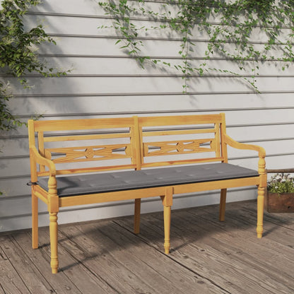 Panca batavia con cuscino grigio da 150 cm in teak solido