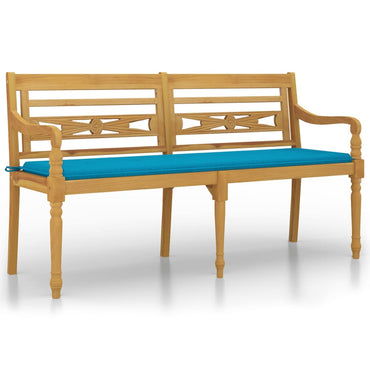 Batavia Bank mit blauem Kissen 150 cm massives Teakholzholz