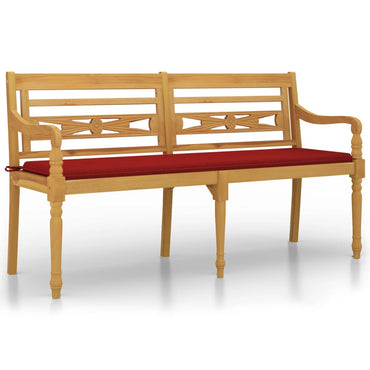 Batavia Bank mit rotem Kissen 150 cm massives Teakholzholz