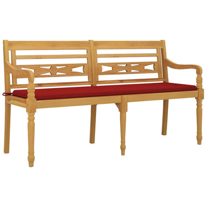 Banco de Batavia con cojín rojo 150 cm de madera de teca sólida