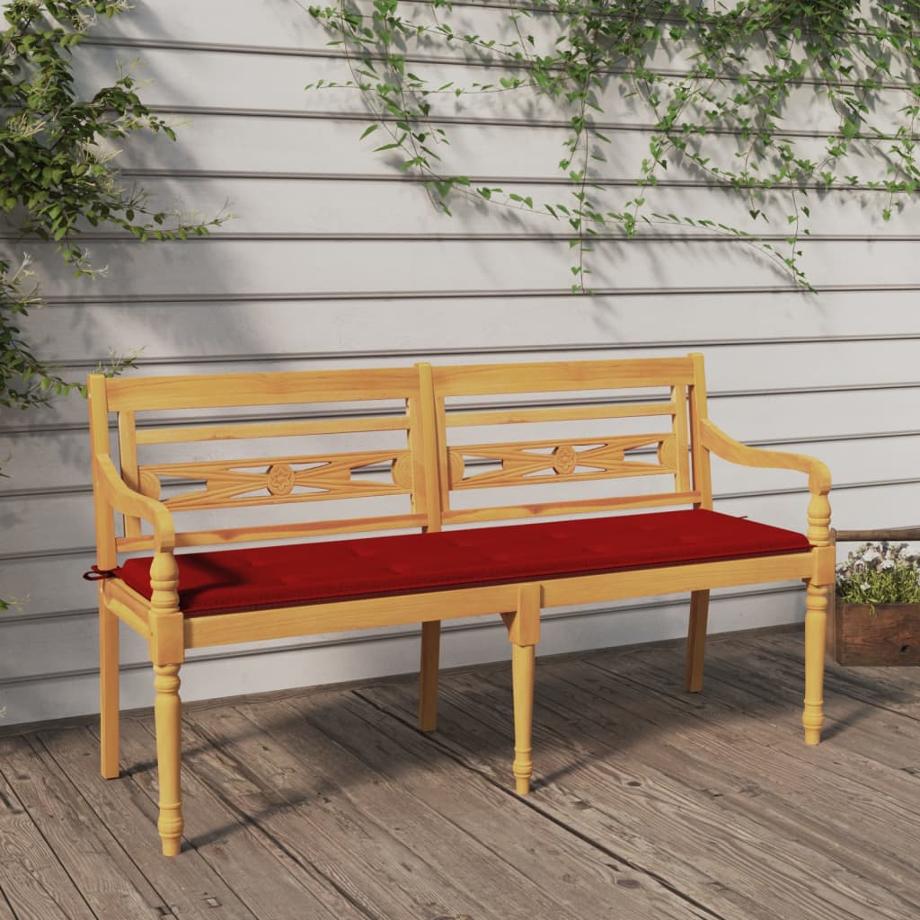 Banco de Batavia con cojín rojo 150 cm de madera de teca sólida