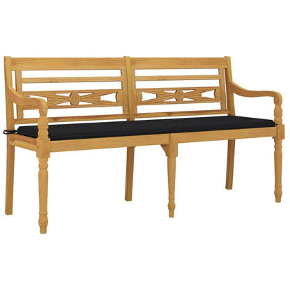 Panchina Batavia con cuscino nero da 150 cm in teak solido