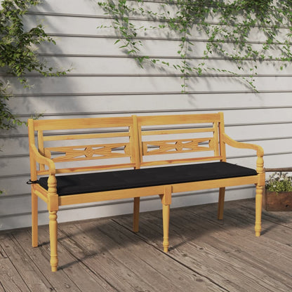 Panchina Batavia con cuscino nero da 150 cm in teak solido