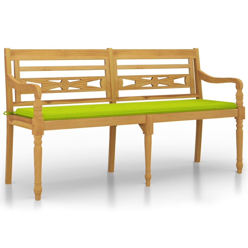 Panchina Batavia con cuscino verde lucido da 150 cm in teak solido