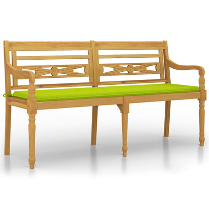 Panchina Batavia con cuscino verde lucido da 150 cm in teak solido