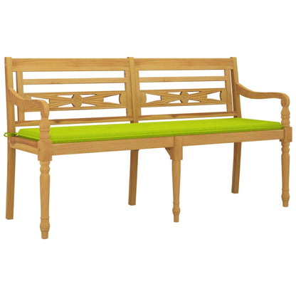 Panchina Batavia con cuscino verde lucido da 150 cm in teak solido
