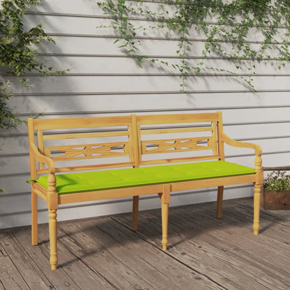 Panchina Batavia con cuscino verde lucido da 150 cm in teak solido