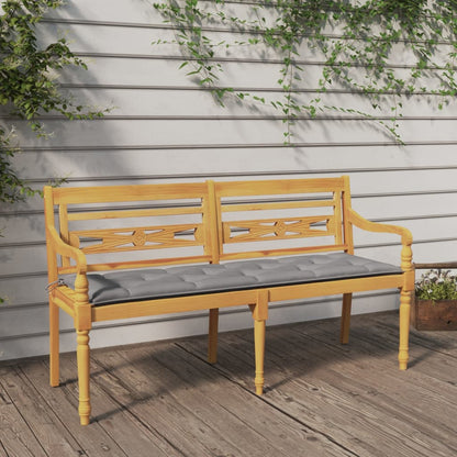 Panca batavia con cuscino grigio da 150 cm in teak solido