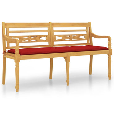 Batavia Bank mit rotem Kissen 150 cm massives Teakholzholz