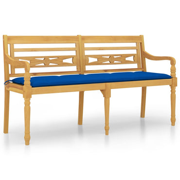 Batavia Bank mit blauem Kissen 150 cm massives Teakholzholz