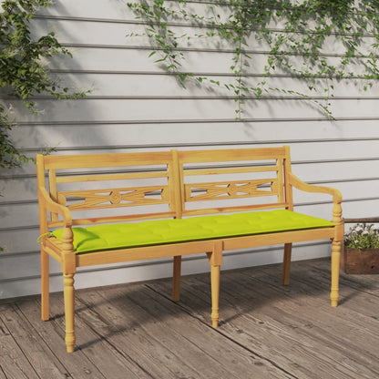 Panchina Batavia con cuscino verde lucido da 150 cm in teak solido