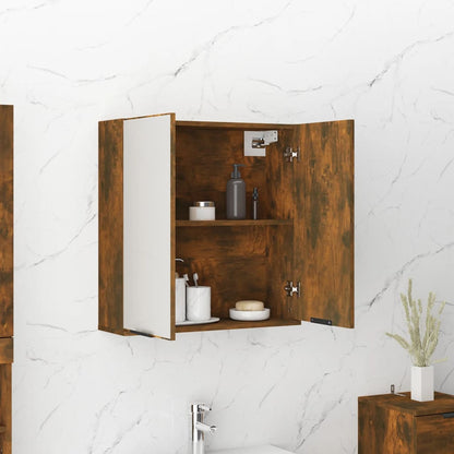Mobile a specchio da bagno in rovere affumicato 64x20x67 cm