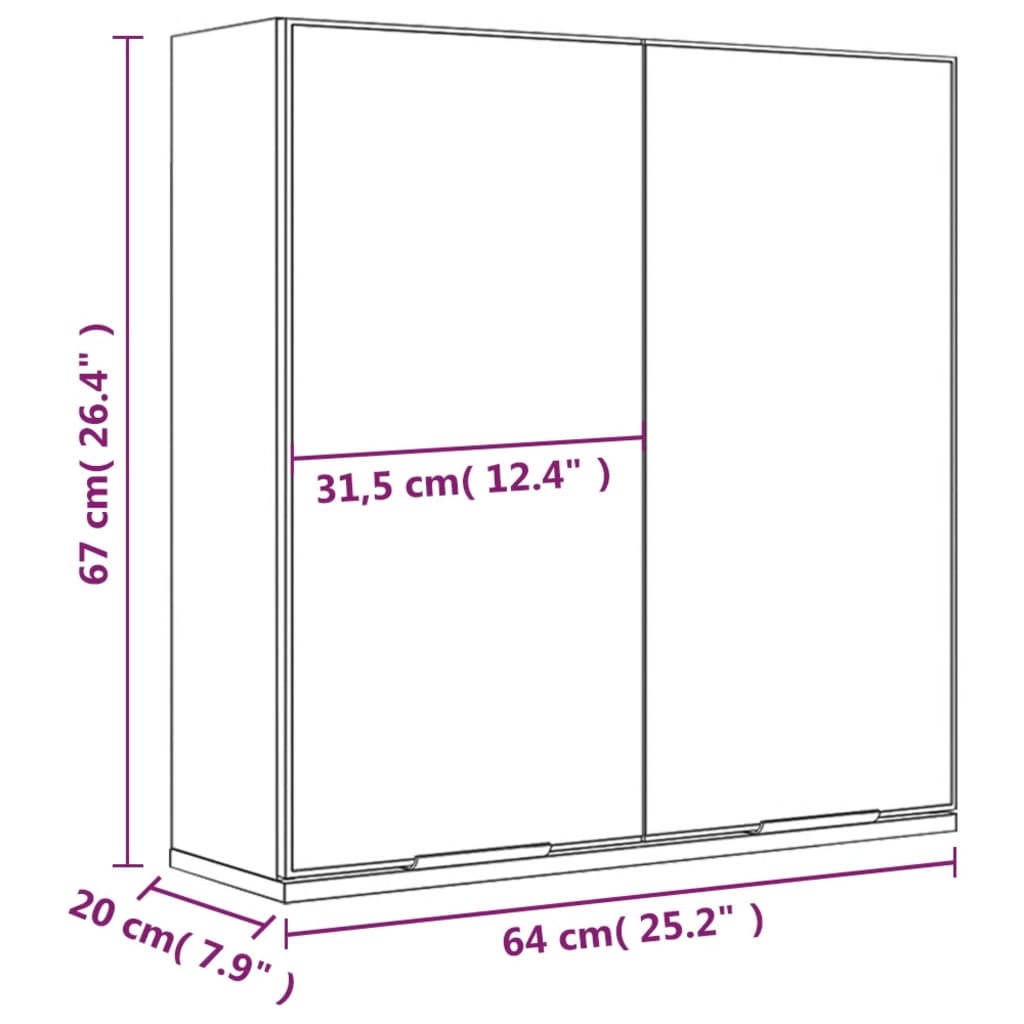 Mobile a specchio da bagno in rovere affumicato 64x20x67 cm