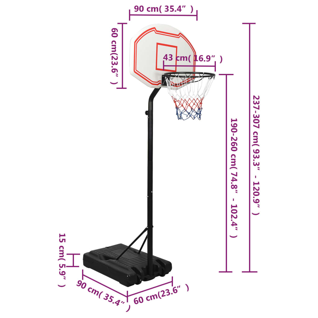 White basketball support 237-307 cm polyethylene