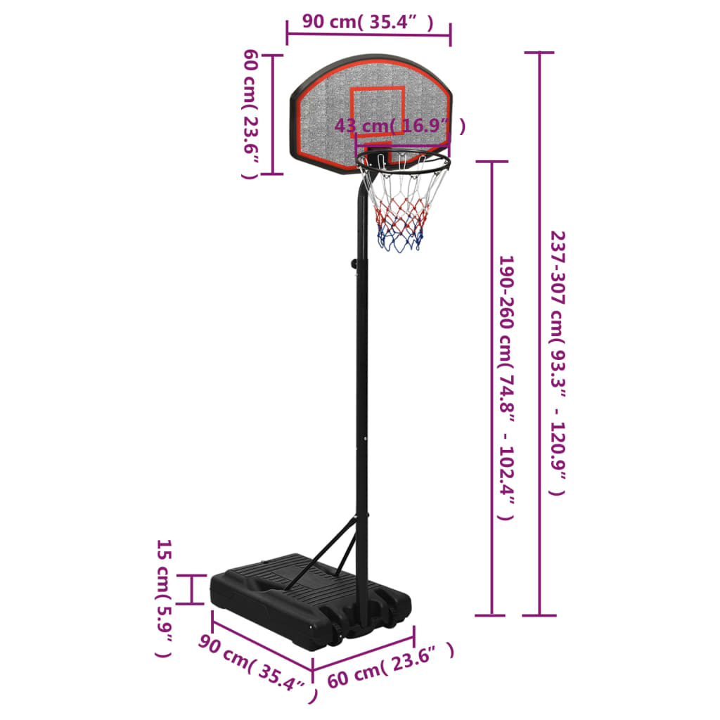 Black basketball support 237-307 cm polyethylene